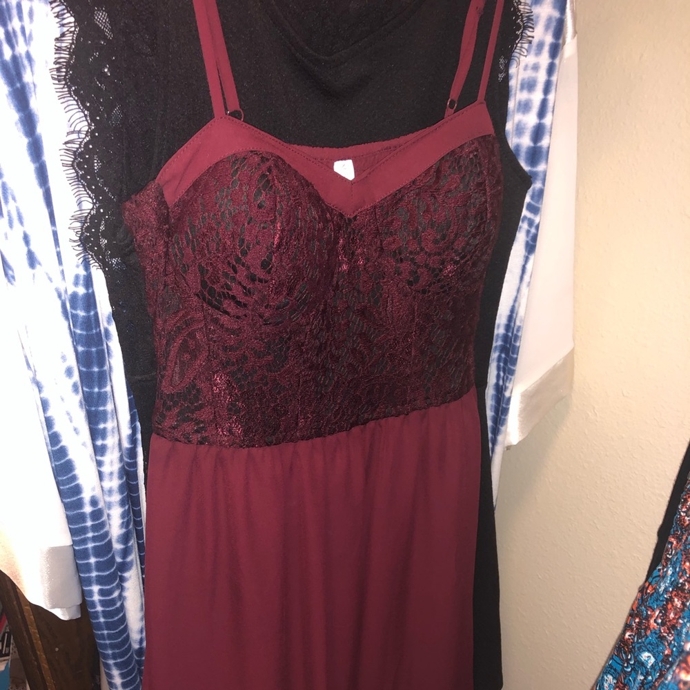 Like new maroon spaghetti strap dress with lace